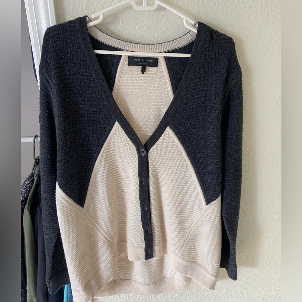 Women’s Rag & Bone Textured Wool Sweater - Gray and Cream Cardigan size Medium
